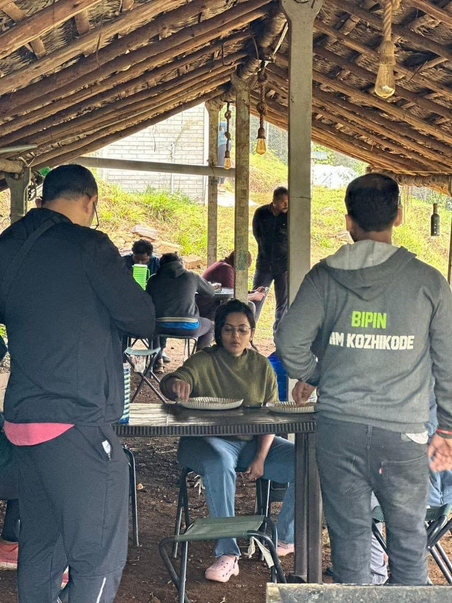 Breakfast being served under the camp dining shelter