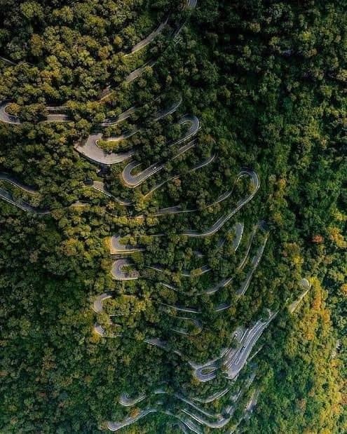 The full run of hairpin bends seen from the air